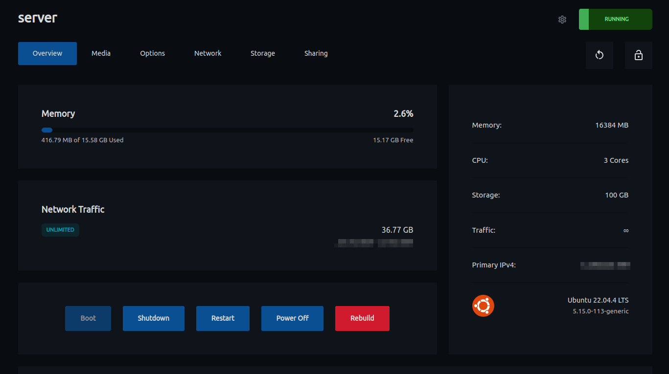SliceHosting dashboard
